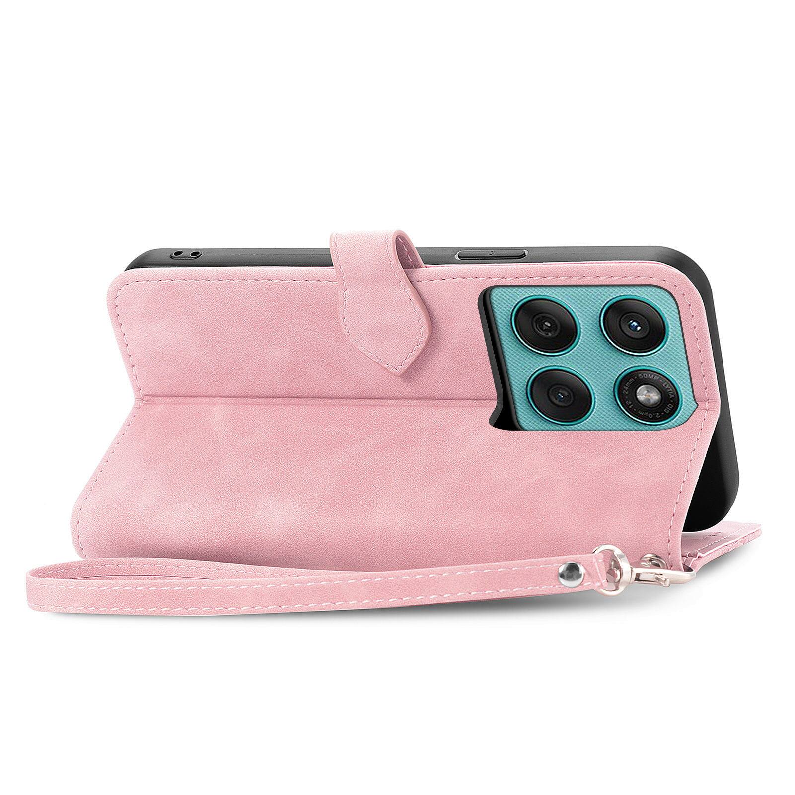 Alt View 1. Dteck - for Motorola Edge (2025) Wallet Case,Folio Shockproof PU Leather Card Holder Cover with Zipper Pocket & Wrist Strap - Pink.