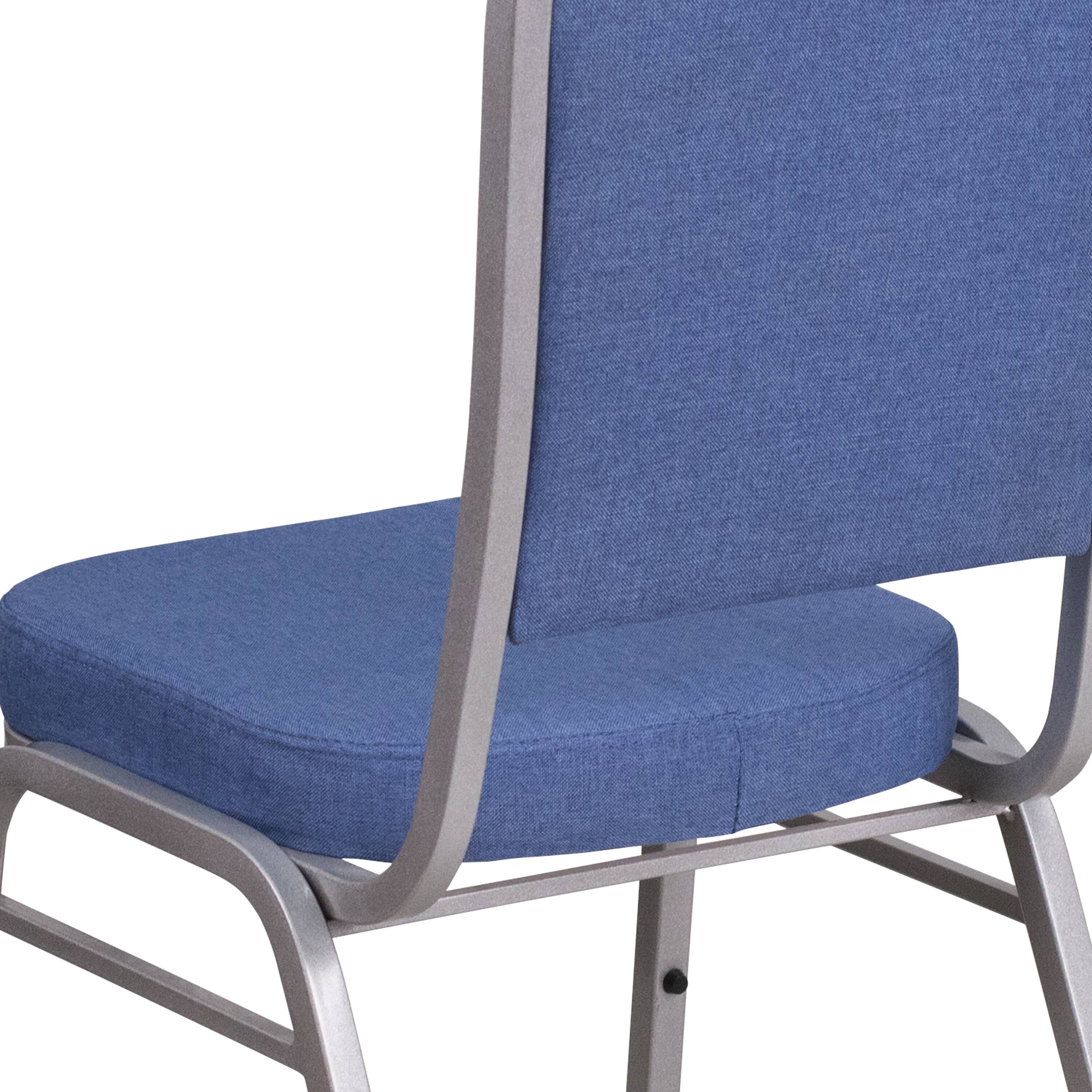 Alt View 9. Emma + Oliver - Crown Back Stacking Banquet Dining Chair - Blue Fabric/Silver Frame.