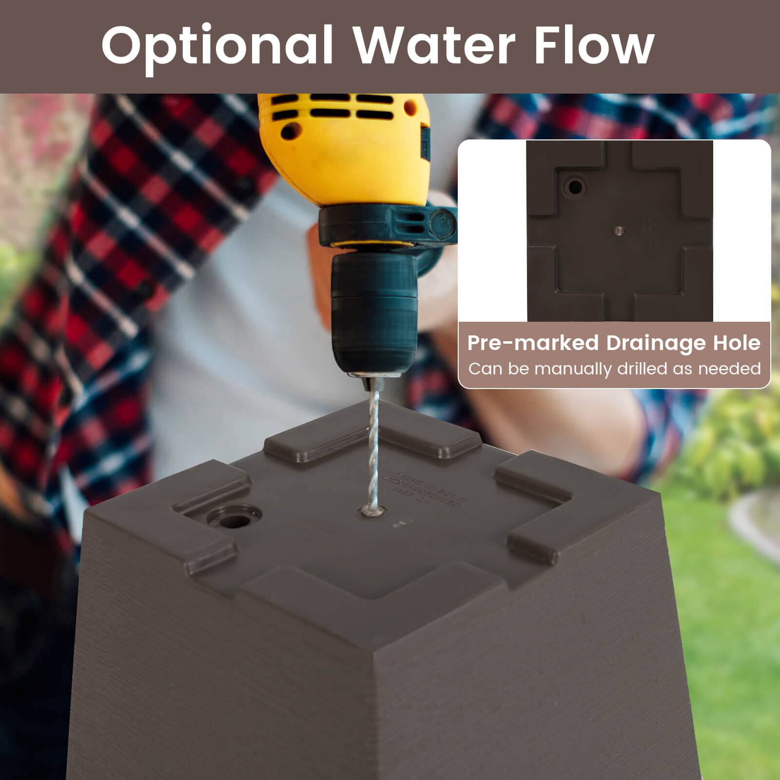 Optional Water Flow

Pre-marked Drainage Hole
Can be manually drilled as needed