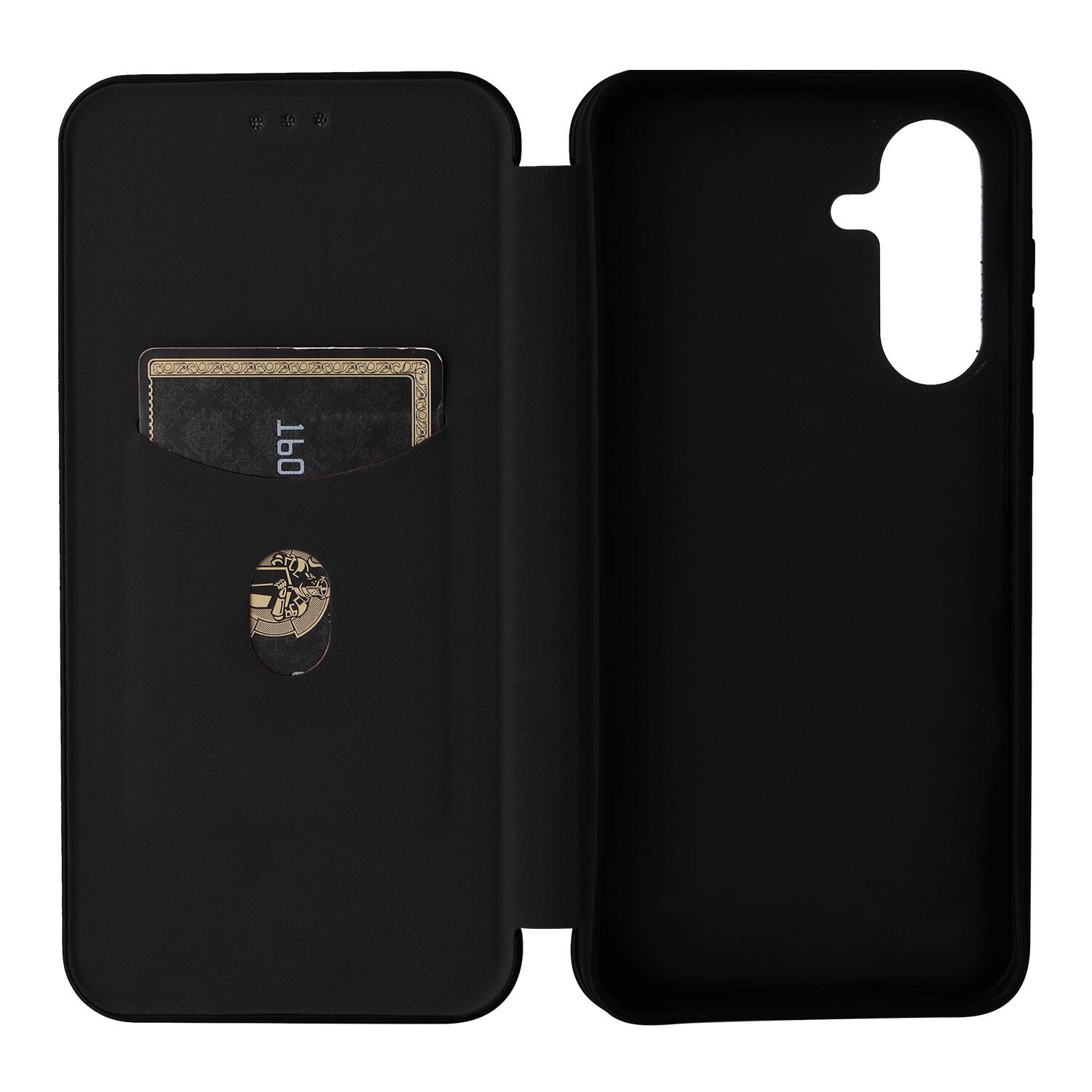 Left. Dteck - Carbon Fiber Texture Folio Phone Case for Samsung Galaxy A36 5G,PU Leather Magnetic Closure Hidden Card Slot Flip Cover - Black.