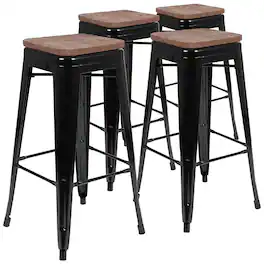 Alamont Home - 30" High Metal Indoor Bar Stool with Wood Seat - Stackable Set of 4 - Black