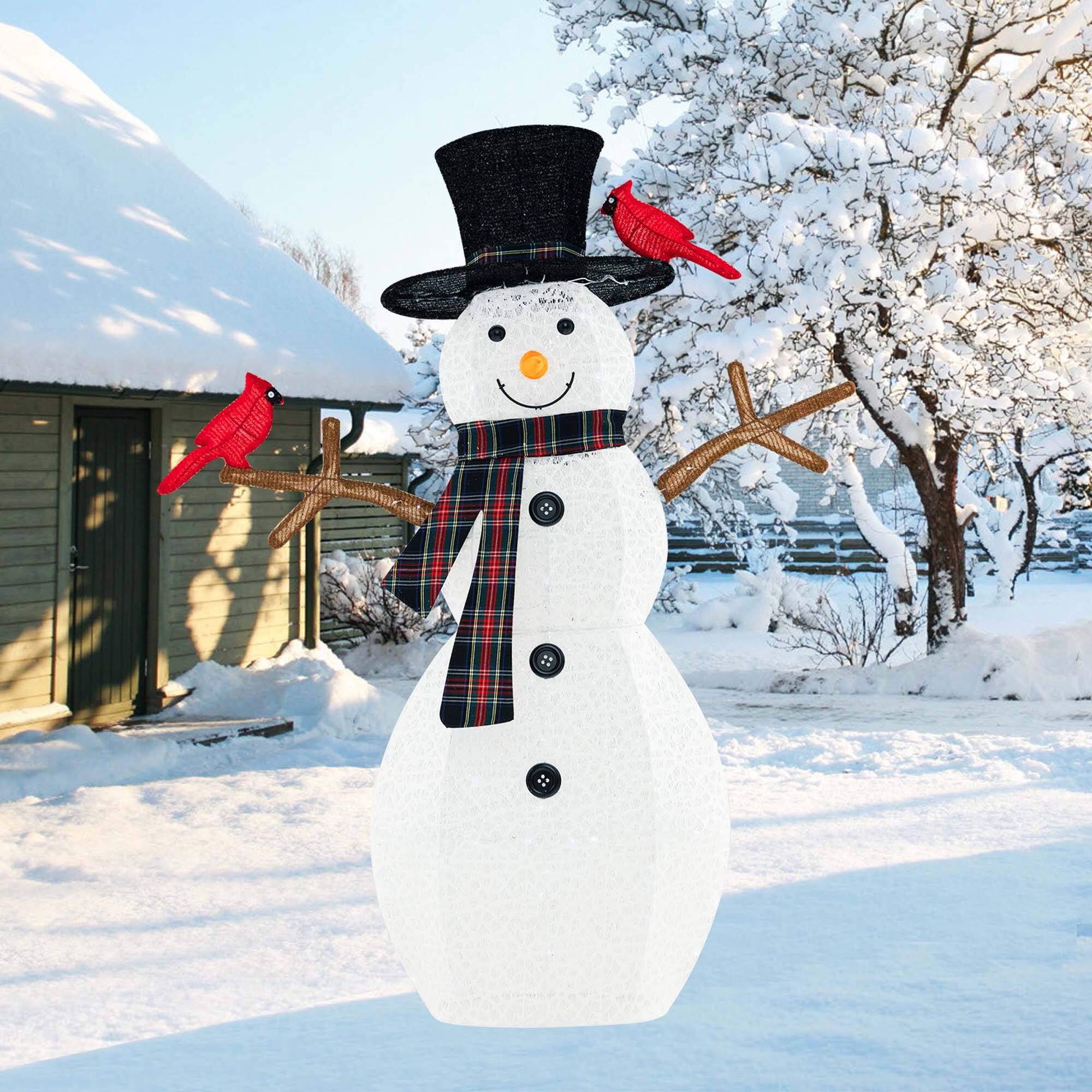 Alt View 14. Costway - 4.2 FT Pre-Lit Snowman & Redbirds Christmas Decoration with LED Lights Holiday - Multicolor.