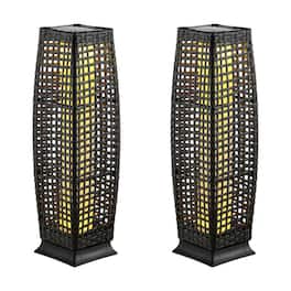 SlickBlue - 2-Piece Solar Powered Square Wicker Floor Lamps with Automatic LED Light - Black