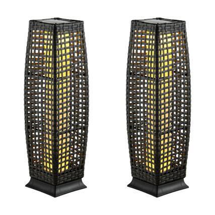 Front. SlickBlue - 2-Piece Solar Powered Square Wicker Floor Lamps with Automatic LED Light - Black.