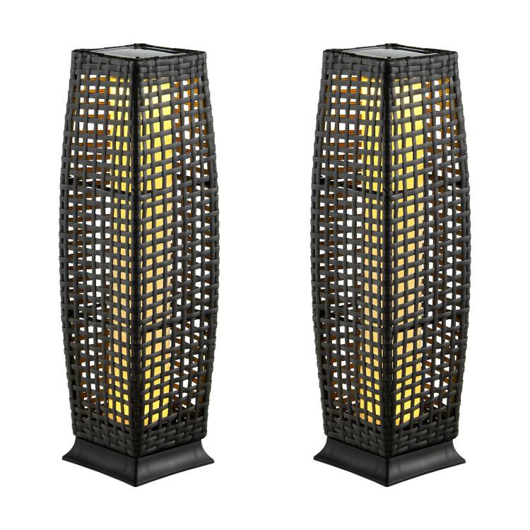 Front. SlickBlue - 2-Piece Solar Powered Square Wicker Floor Lamps with Automatic LED Light - Black.
