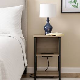 Hivvago - 3-Tier Side Table with Charging Station, USB Ports, and Power Outlets - Black & Gray