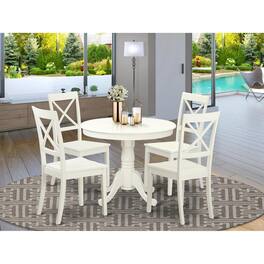 East West Furniture - 5 Pc set with a Table and 4 Wood Dinette Chairs Having - Linen White