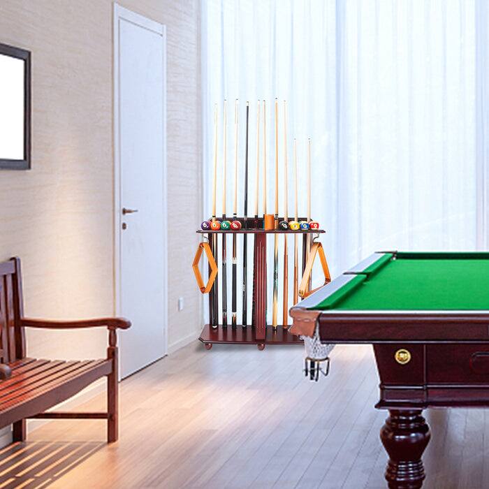 Alt View 2. GSE Games & Sports Expert - Wood 10 Floor Stand Pool Cue Rack Only Holds Full Balls Set, Ball Racks, Drink Holders - Mahogany - Mahogany.