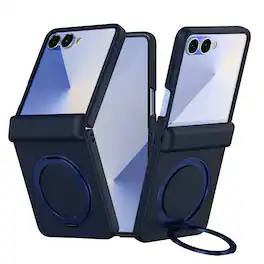 Dteck - Magnetic Case for Samsung Galaxy Z Flip 7 with Screen Protector , 360° Rotating Kickstand Shockproof Hinge Cover - Darkblue