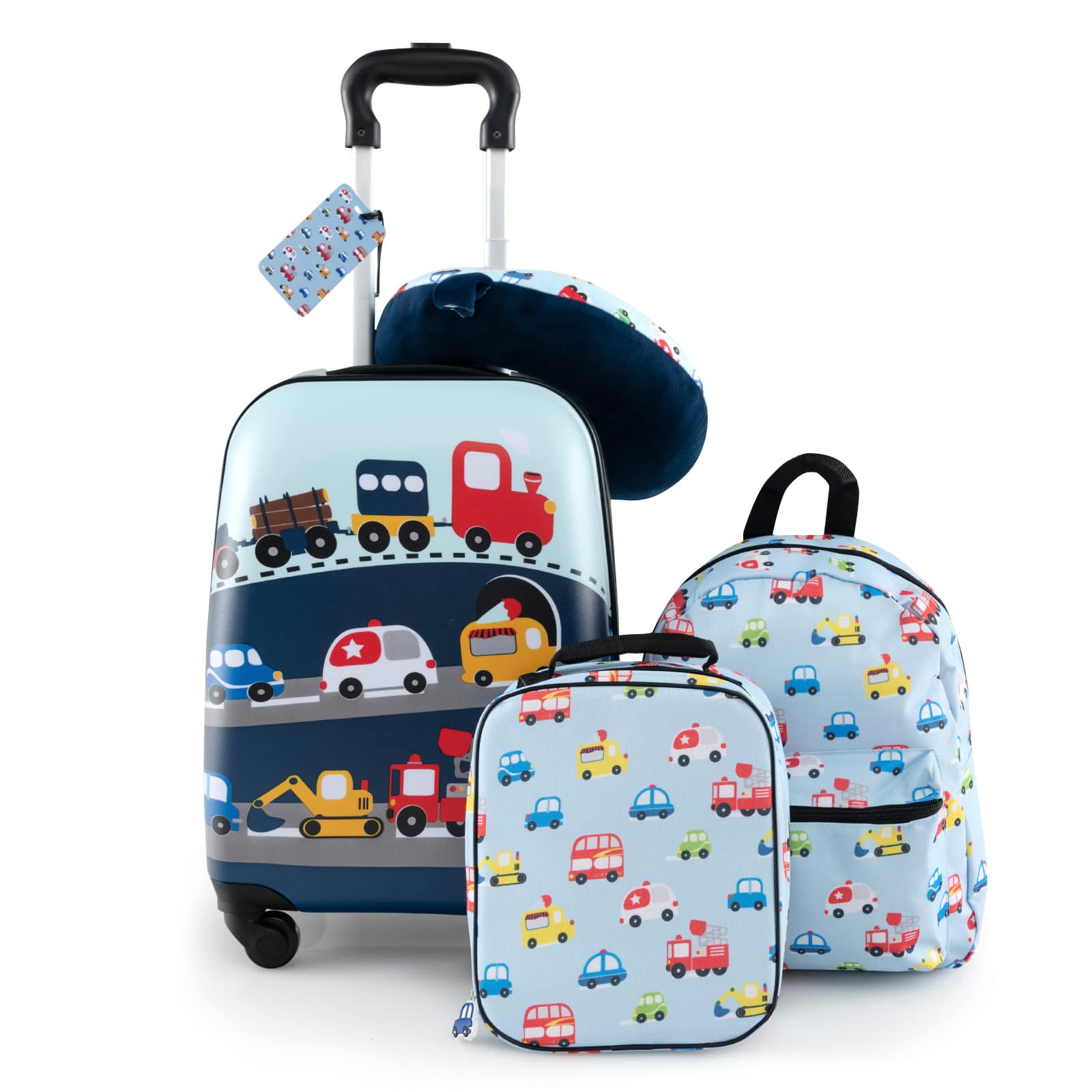 Ecooso - 5-Piece Kids Luggage Set, Rolling Suitcase + Backpack + Lunch Bag + Neck Pillow + Name Tag - Astronaut