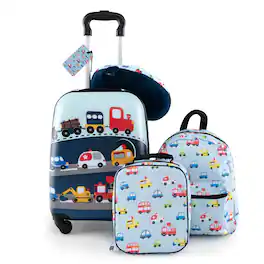 Ecooso - 5-Piece Kids Luggage Set, Rolling Suitcase + Backpack + Lunch Bag + Neck Pillow + Name Tag - Astronaut