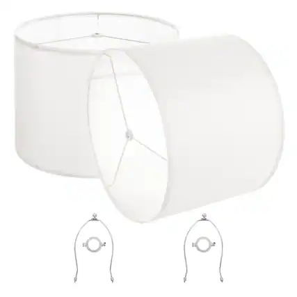 Front. VEVOR - Drum Lamp Shade 2 Set, 16 in Top x 16 in Bottom x 12 in High, Large Lampshade with Harp, Replacement Lamp Shade - White.