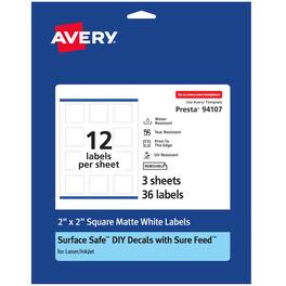 Avery - Durable Removable Square Labels, 2" x 2", 36 Labels - White