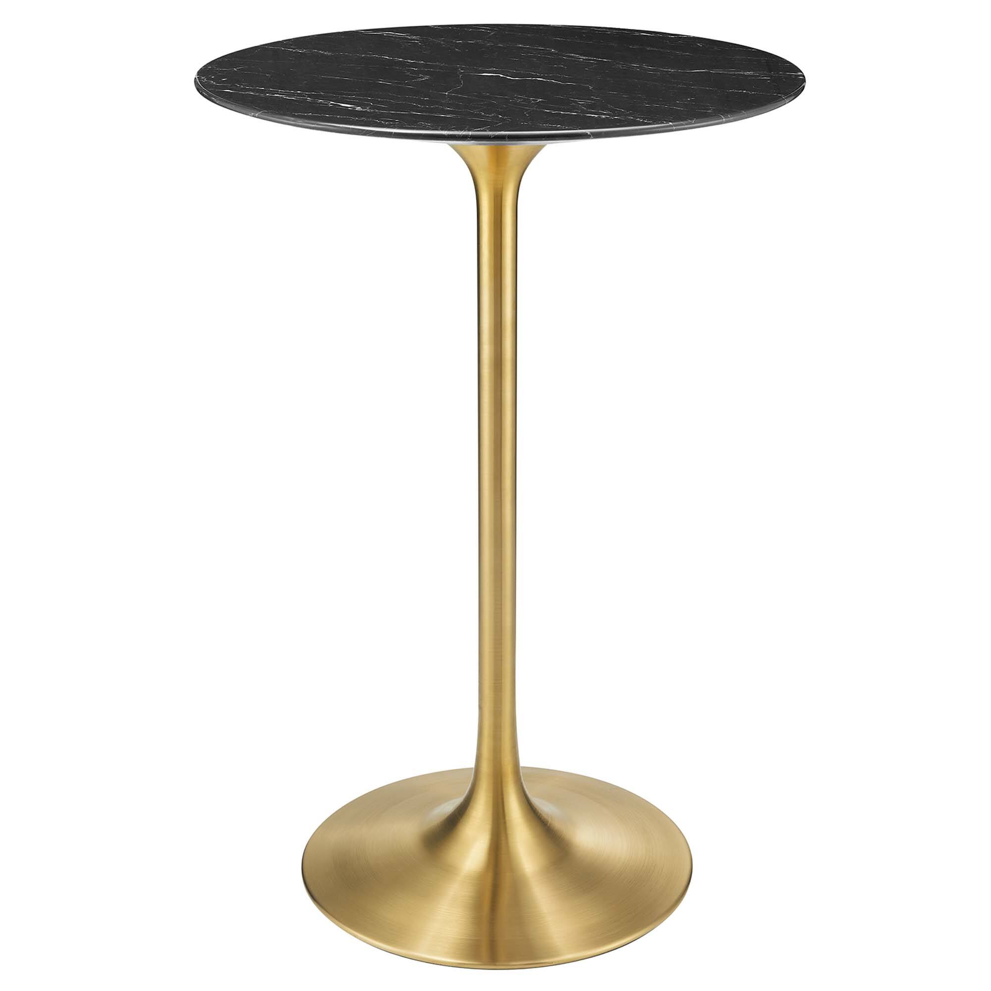 Angle. Modway - Lippa Round Artificial Marble Bar Table - Gold Black.