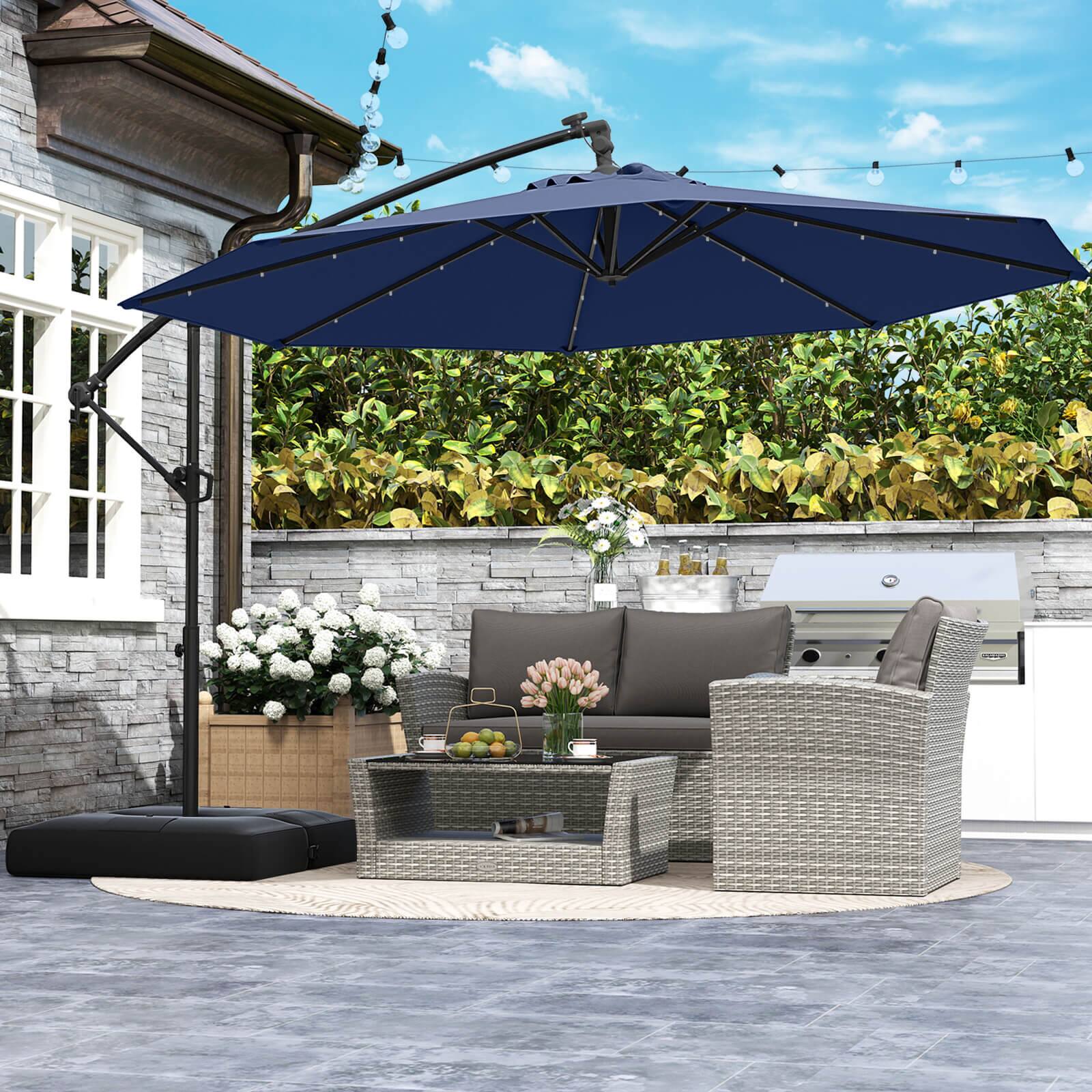 Alt View 4. Costway - Costway 10 FT Solar Offset Hanging Umbrella Patio Cantilever Umbrella with 32 LED Lights - Navy.