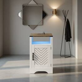 Loheer - 16 Inch Nightstand with Charging Station, RGB LED - White and Rustic Oak