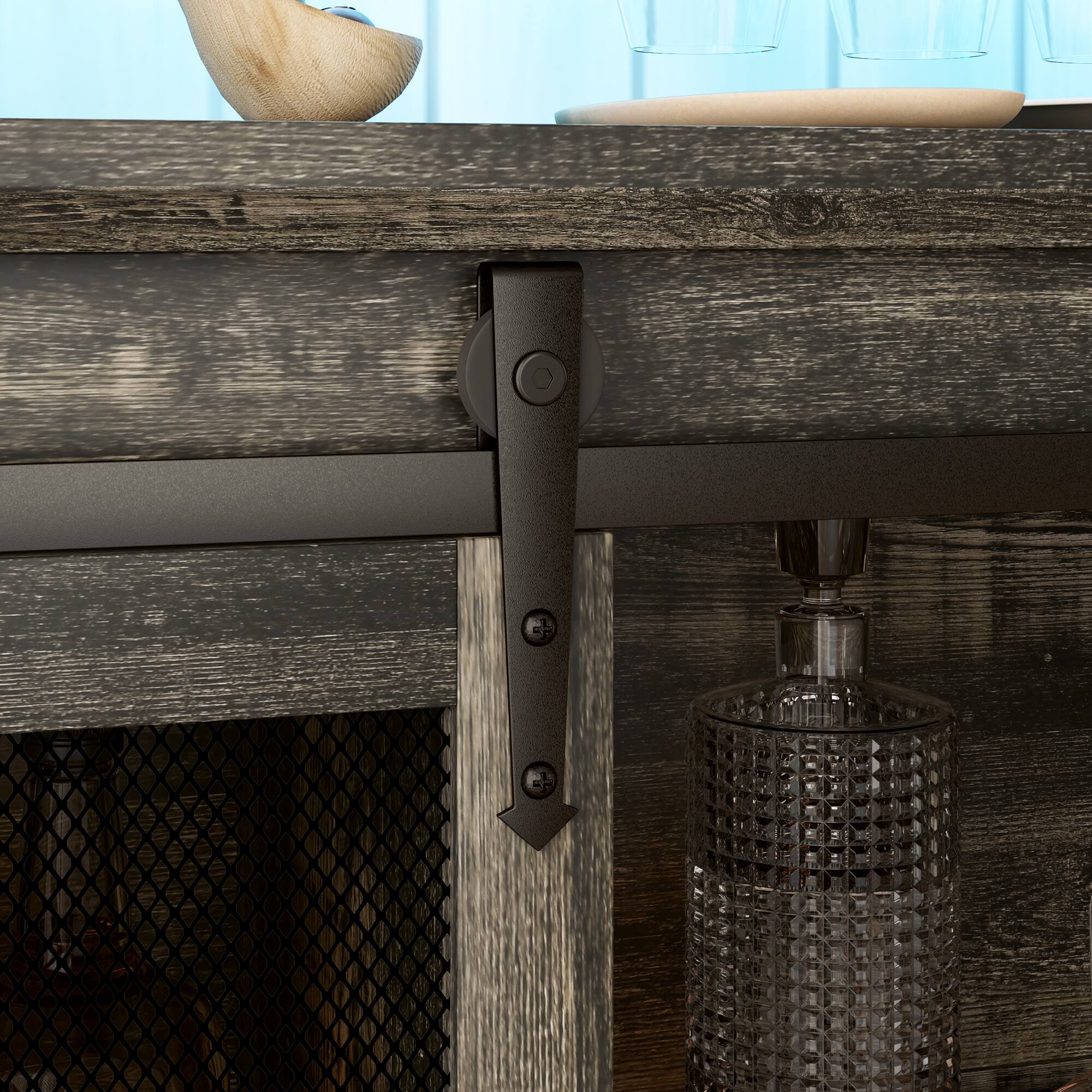 Alt View 8. Homcom - Farmhouse Coffee Bar Cabinet with Smart App Control LED Lights, 55" Wine Bar Cabinet with 12-Bottle Rack - Distressed Dark Brown.