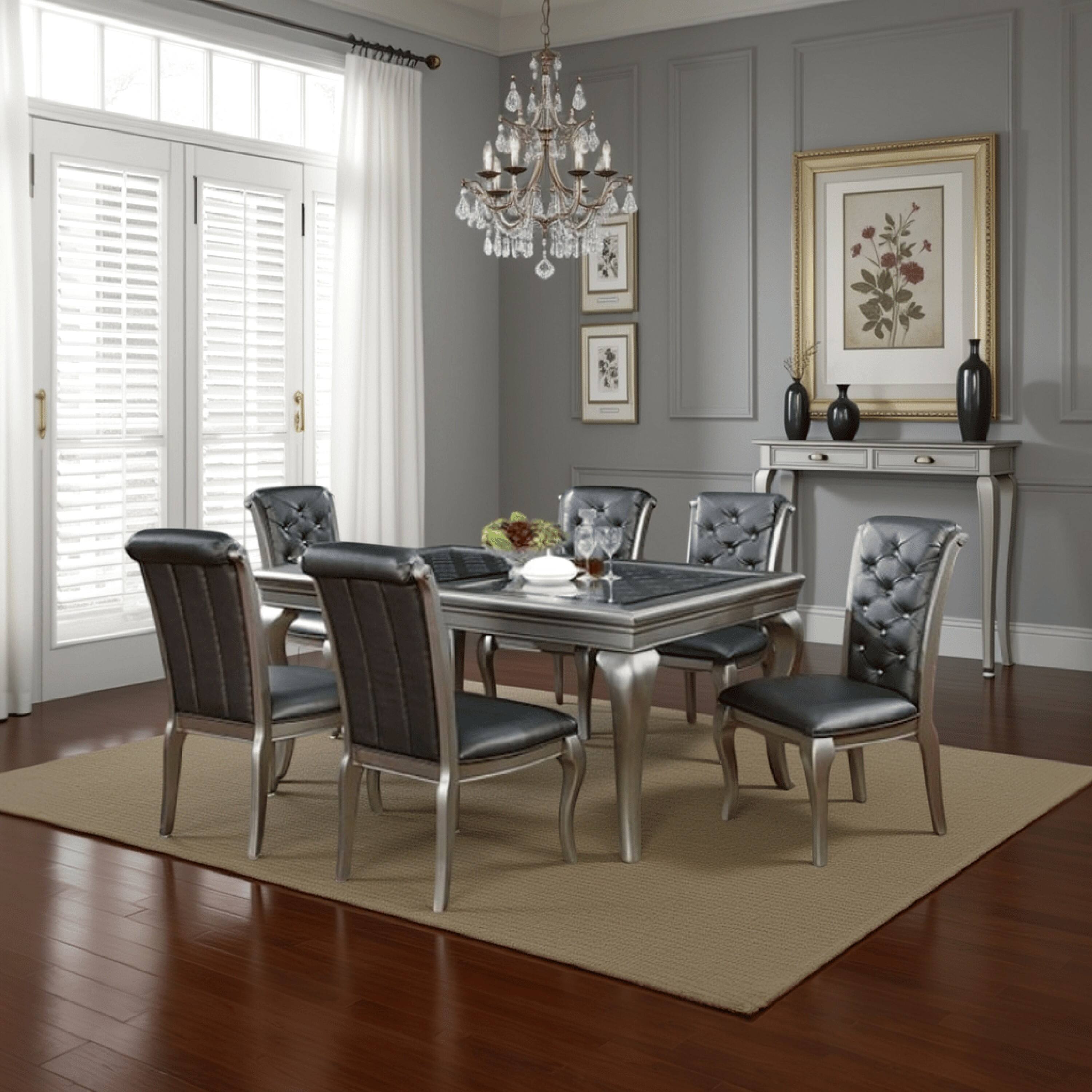 Alt View 5. Manhattan Lane - Nery 7pc Dining Table n Chair Set, 66 Inch Glass, Gray Faux Leather - Champagne Gray.