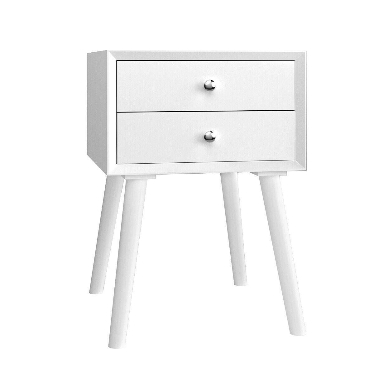 Left. WELLFOR - Mid-Century Wooden Nightstand with 2 Storage Drawers - White.