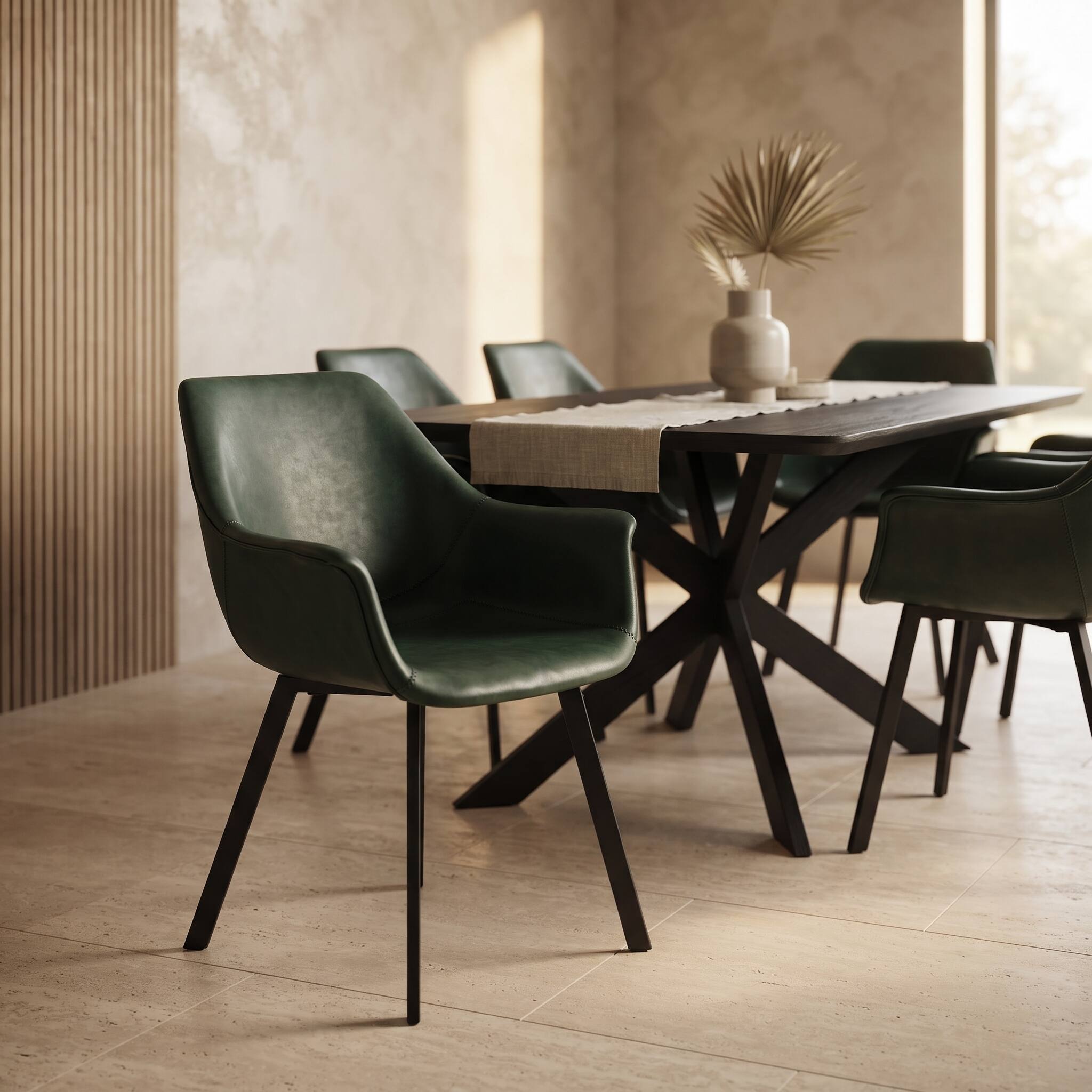 Alt View 2. LeisureMod - Markley 4-PCS Contemporary Distressed Leather Dining & Office Accent Chair - Iron Legs - Olive Green.