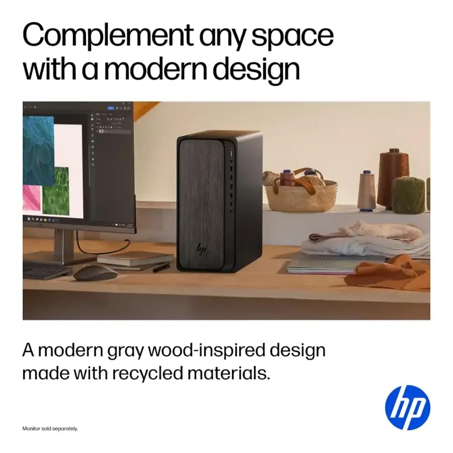 Complement any space with a modern design

A modern gray wood-inspired design made with recycled materials.

Monitor sold separately.