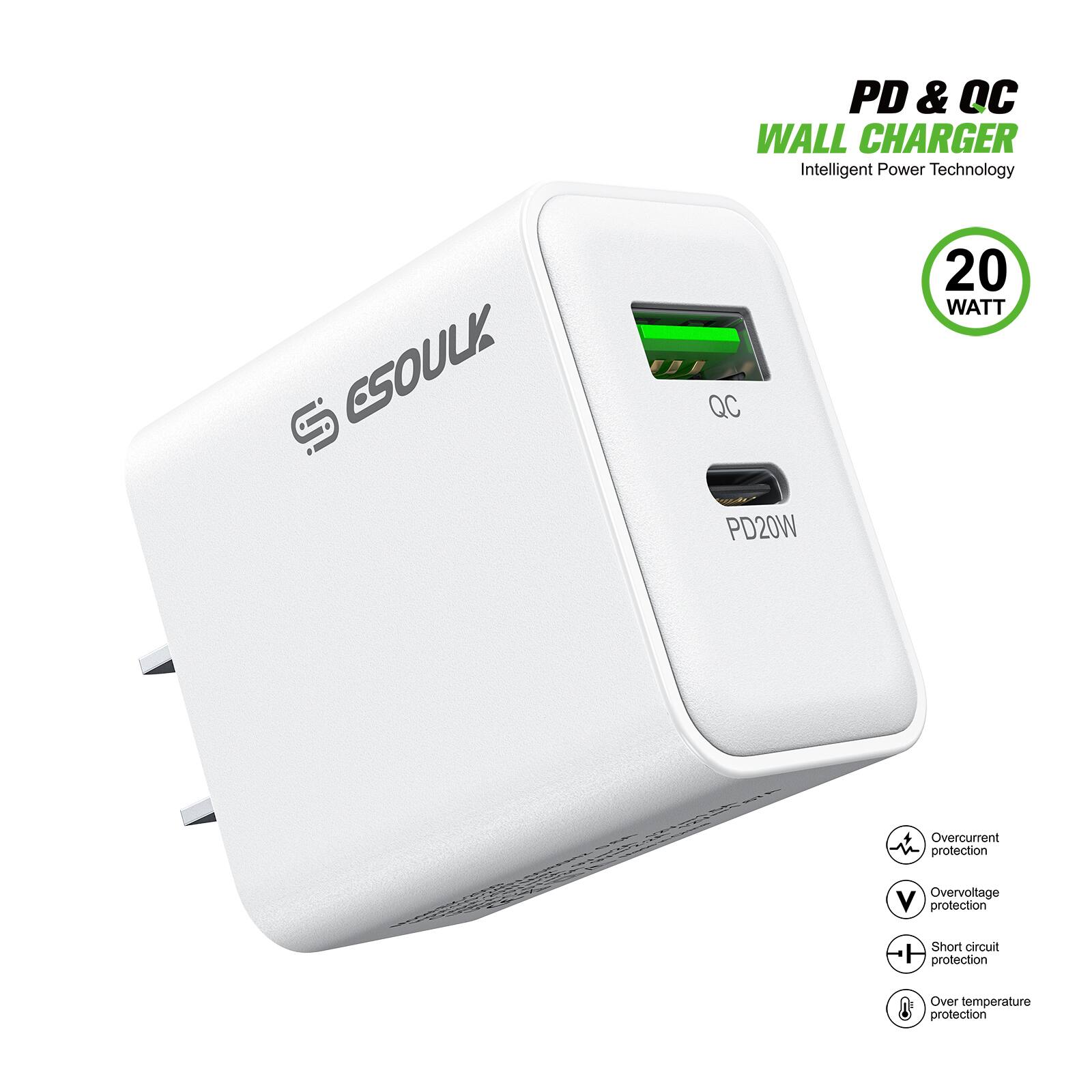 PD & QC WALL CHARGER  
Intelligent Power Technology  
CSOULK QC 20 WATT PD20W  
Overcurrent protection  
Overvoltage protection  
Short circuit protection  
Over temperature protection