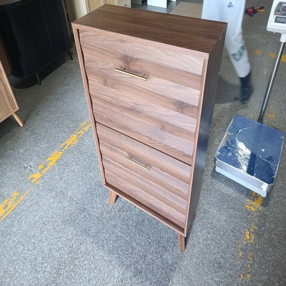 Alt View 4. Loheer - Loheer walnut wood slim flip-top shoe cabinet mid-century modern 23.6-inch - Walnut.