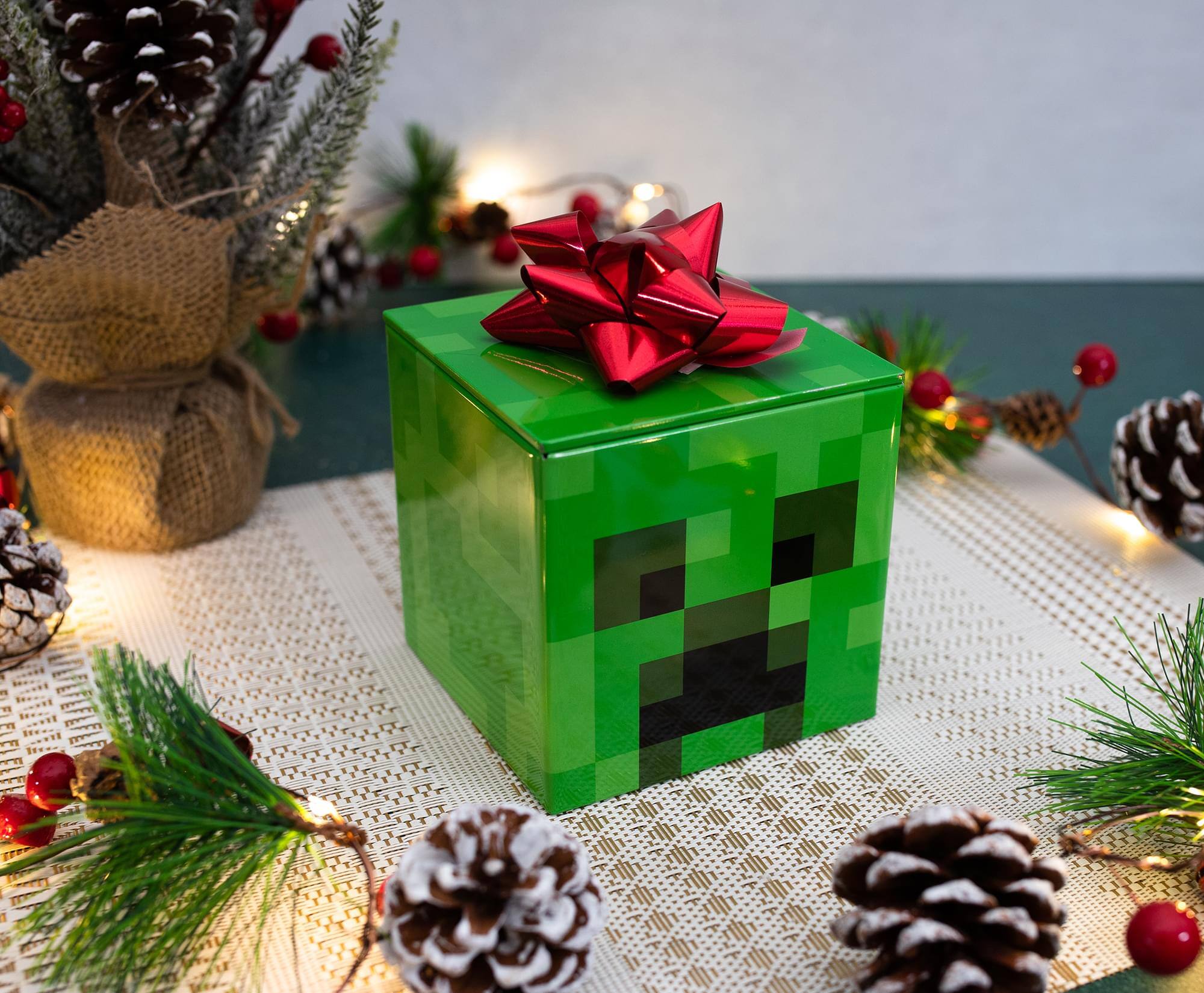 Alt View 10. Ukonic - Minecraft Creeper Tin Storage Box Cube Organizer with Lid | 4 Inches - Green.