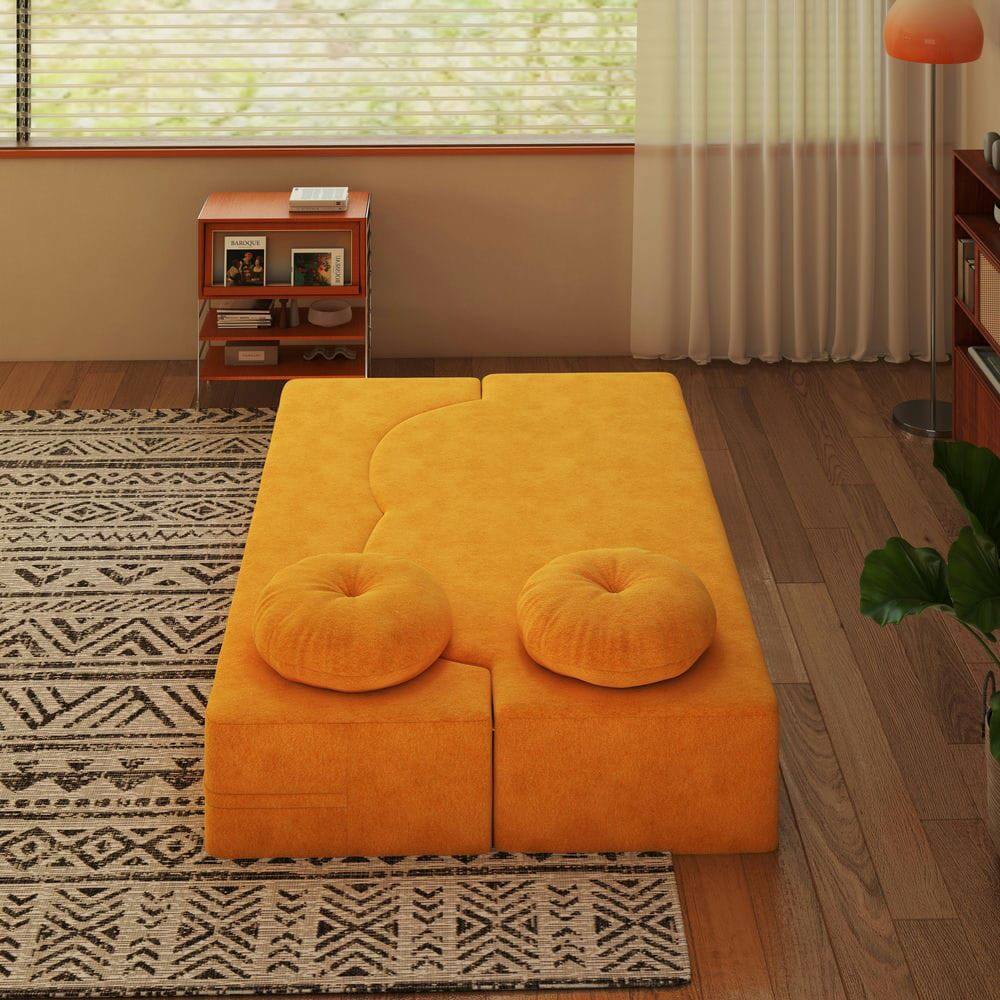 Back. Kadyn - 3-in-1 Folding Sofa Bed,Twin Sleeper Futon & Loveseat with Included Pillow and Foam Mattress for Guest Comfort - Yellow.