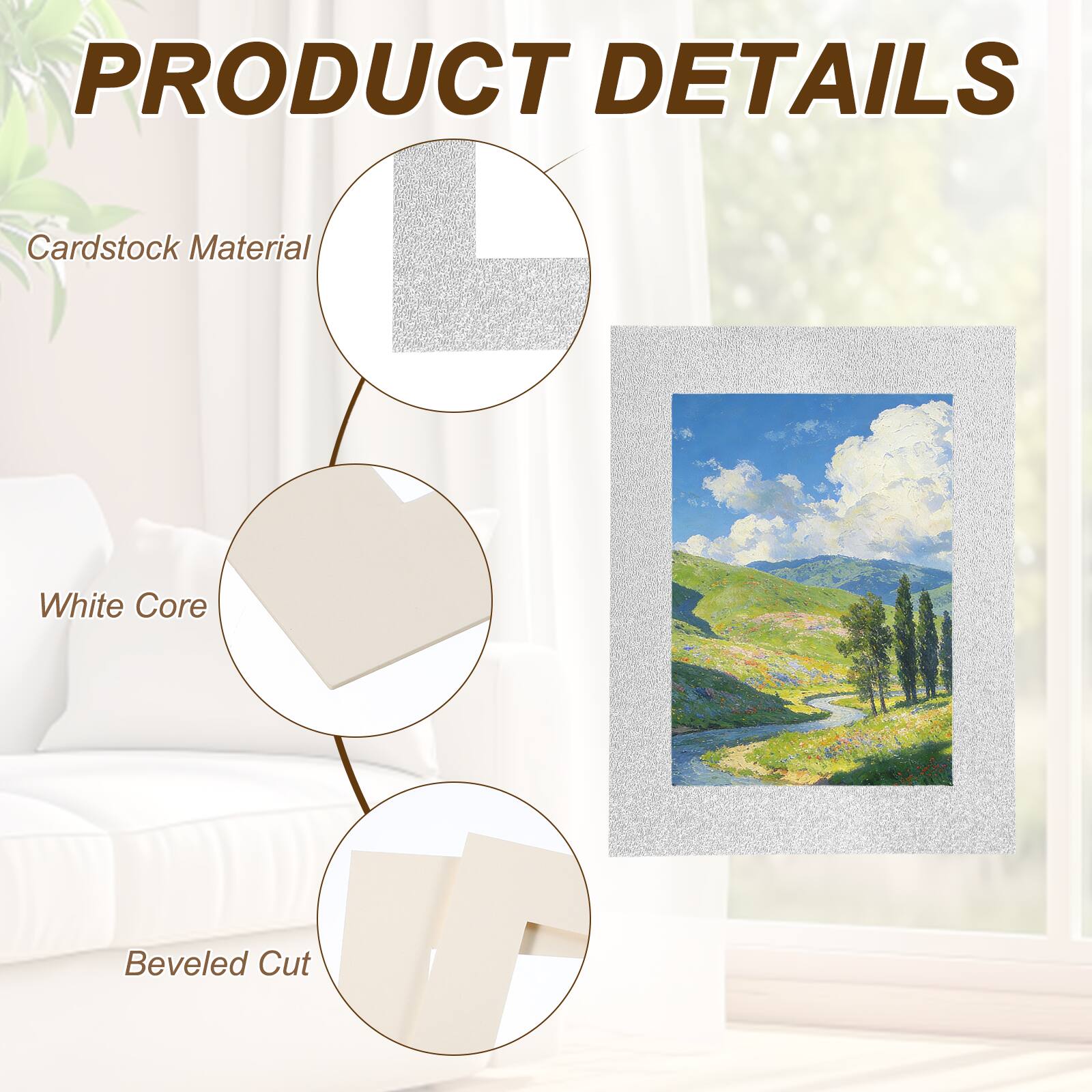 PRODUCT DETAILS  
- Cardstock Material  
- White Core  
- Beveled Cut