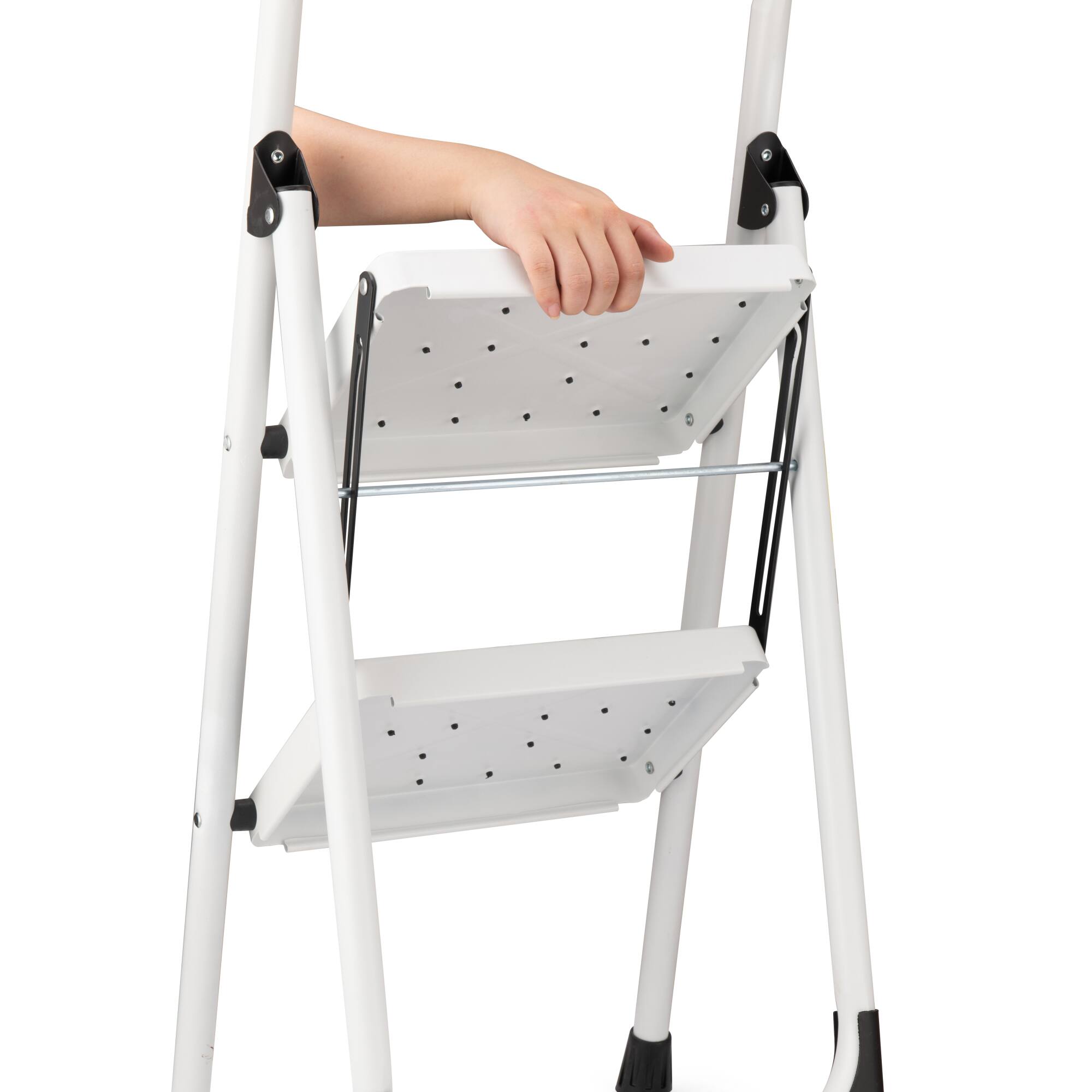 Alt View 7. ELEMENT ACE - Folding Step Stool with Anti-Slip Pedals and Safety Handrails for Household Use - White PU.