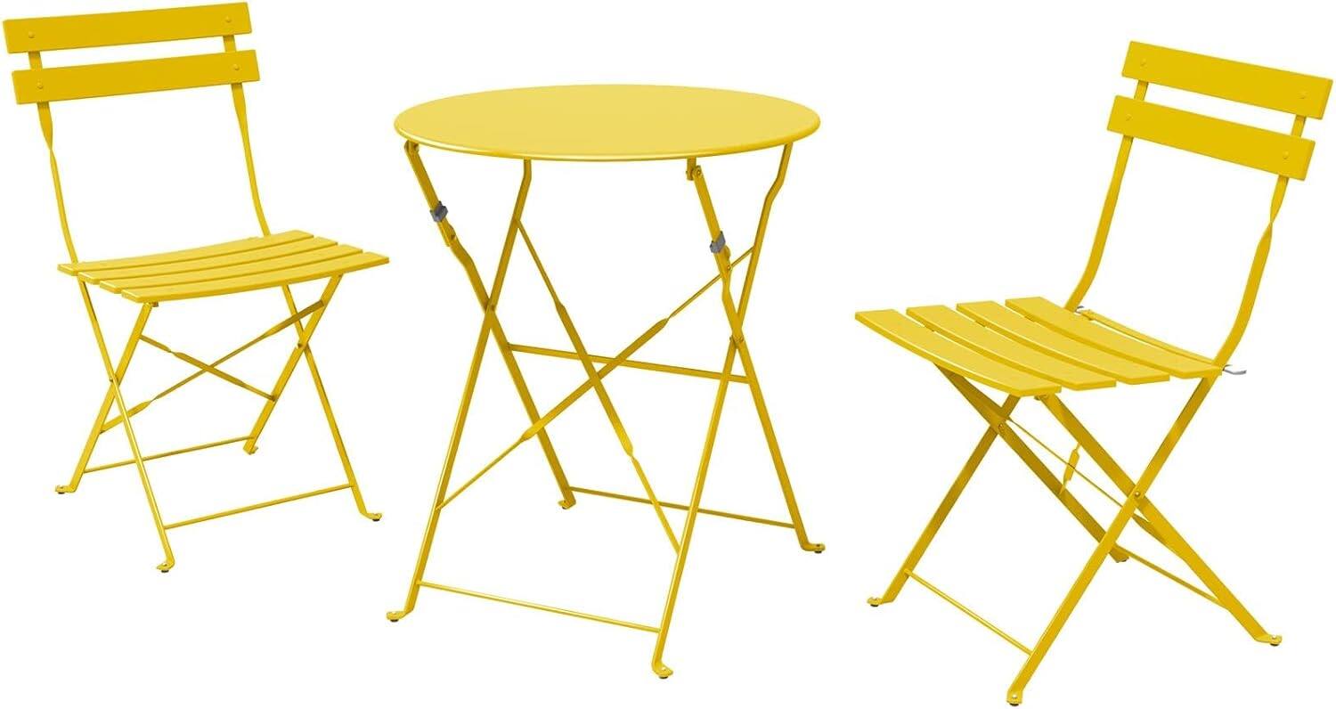 Decksplore - 3 Piece Foldable Patio Set, Bistro Set, Outdoor Table and Chairs,Weather-Resistant Outdoor/Indoor - Yellow