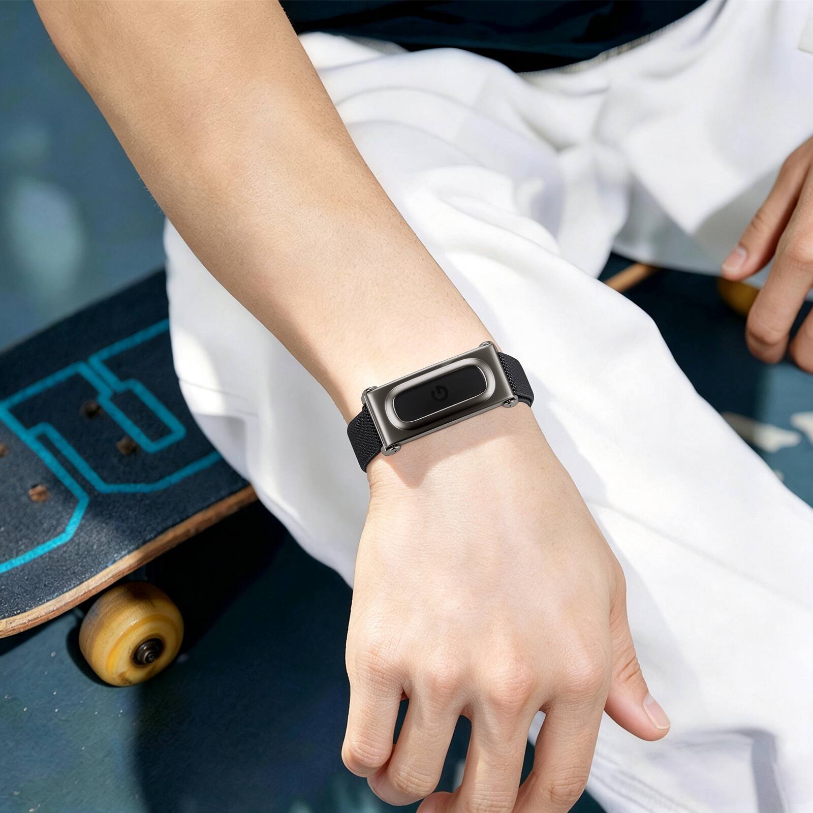 Alt View 2. Fintie - Stretchy Nylon Band for Google Fitbit Air, Sport Loop Soft Elastic Strap Adjustable Replacement Breathable Wristband - Black.