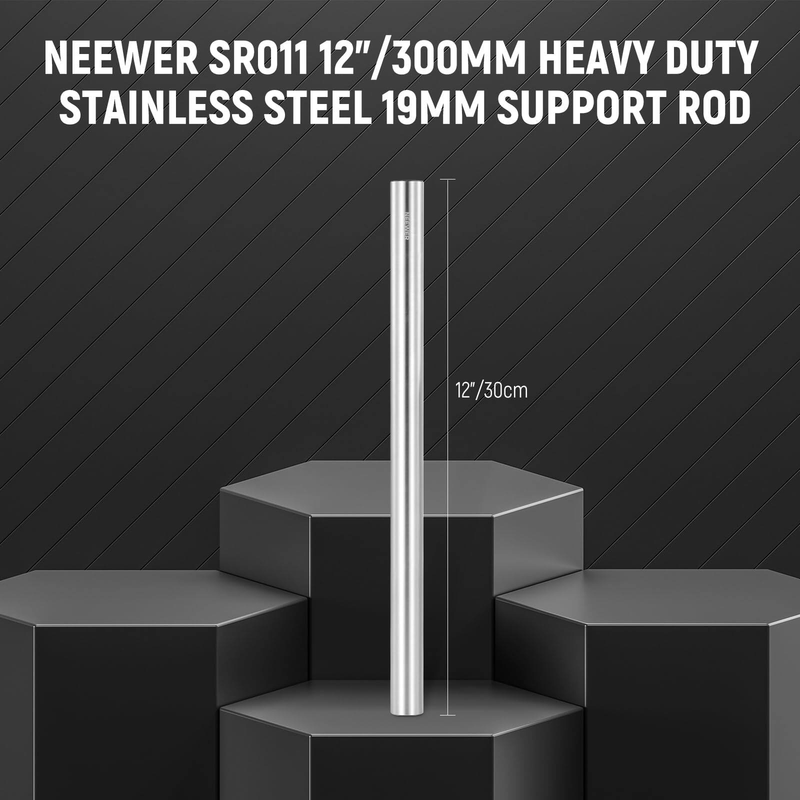 NEEWER SR011 12"/300MM HEAVY DUTY STAINLESS STEEL 19MM SUPPORT ROD  
12"/30cm