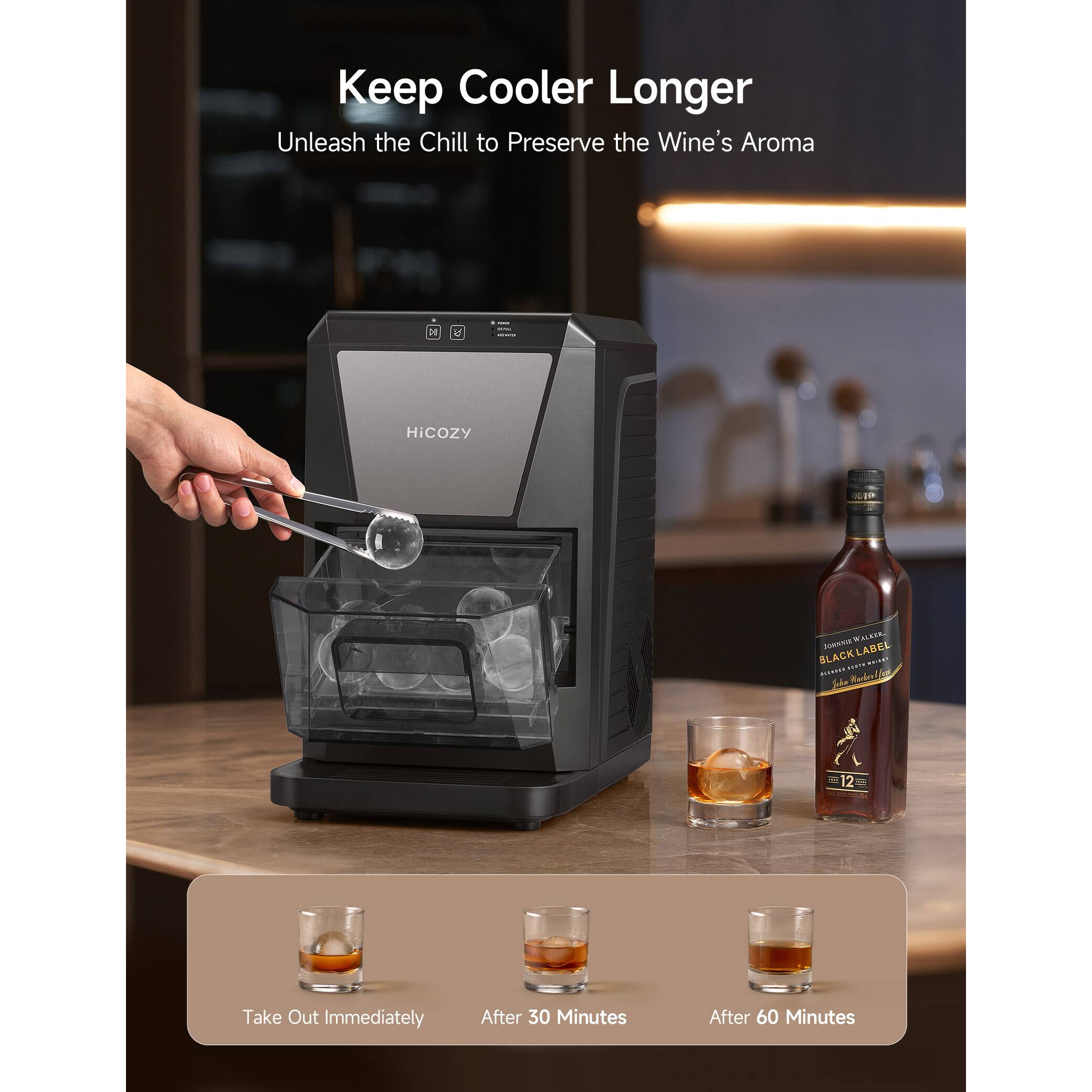 Keep Cooler Longer  
Unleash the Chill to Preserve the Wine's Aroma  

Take Out Immediately  
After 30 Minutes  
After 60 Minutes