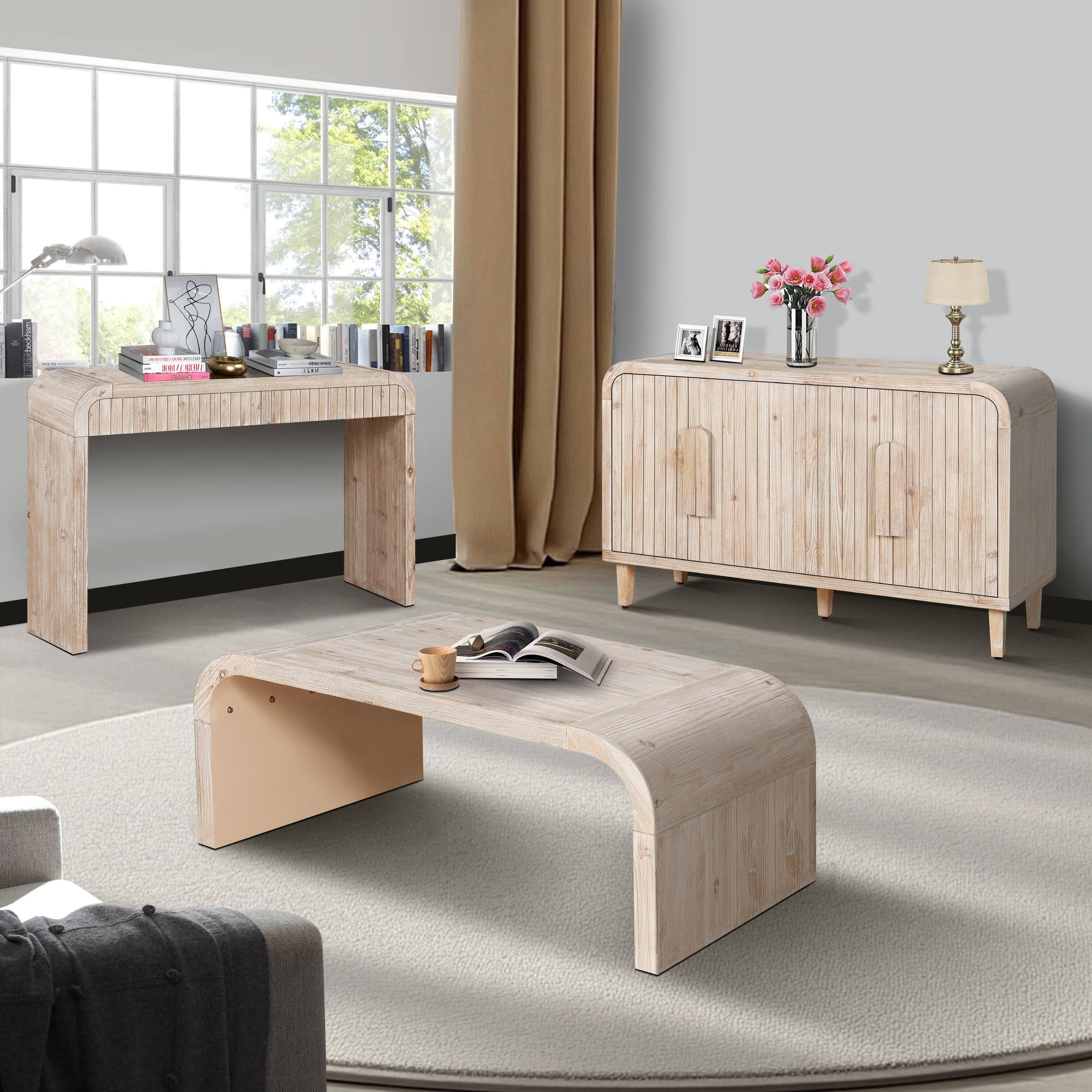 Back. Kadyn - 59'' Vintage Crafted Entryway Table,Two Hidden Handle Drawers,Farmhouse Console Table ,Easy Assembly, Natural Wood Wash - Brown.