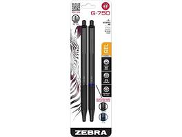 Zebra - G-750 Retractable Gel Pens, Medium Point, Black/2/Pack - Blue Ink