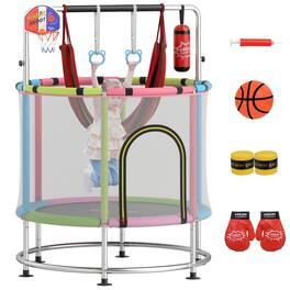 Gymax - 6-in-1 Kids Trampoline Combo 55'' Play Activity Center w/Hammock - Pink
