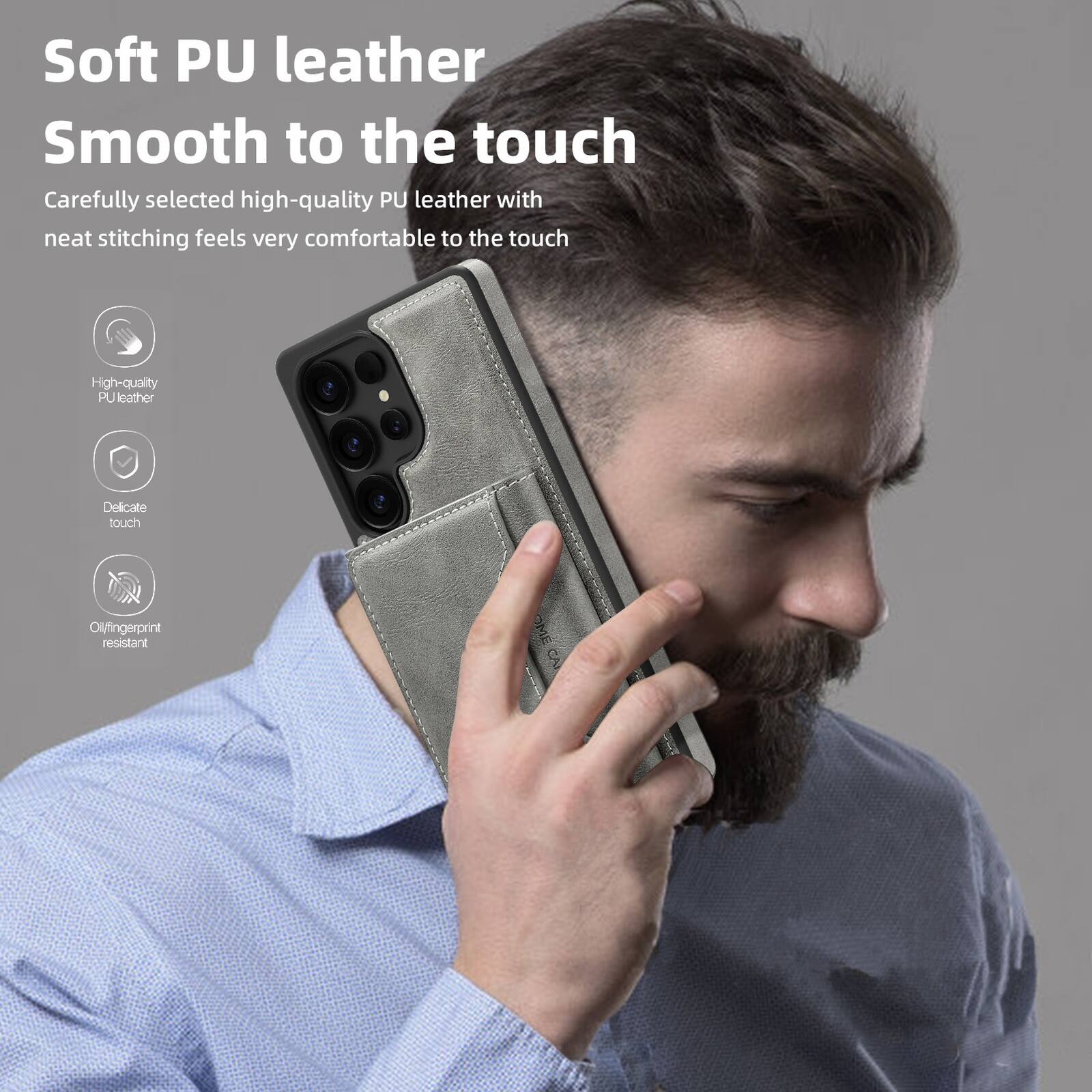 Soft PU leather  
Smooth to the touch  

Carefully selected high-quality PU leather with neat stitching feels very comfortable to the touch  

- High-quality PU leather  
- Delicate touch  
- Oil/fingerprint resistant