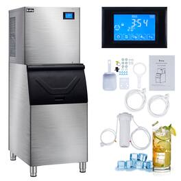 Winado - Commercial Ice Maker Machine, 550lbs/24H Production, 265lbs Storage Bin, Industrial Ice Machine, Stainless Steel Ice - Silver