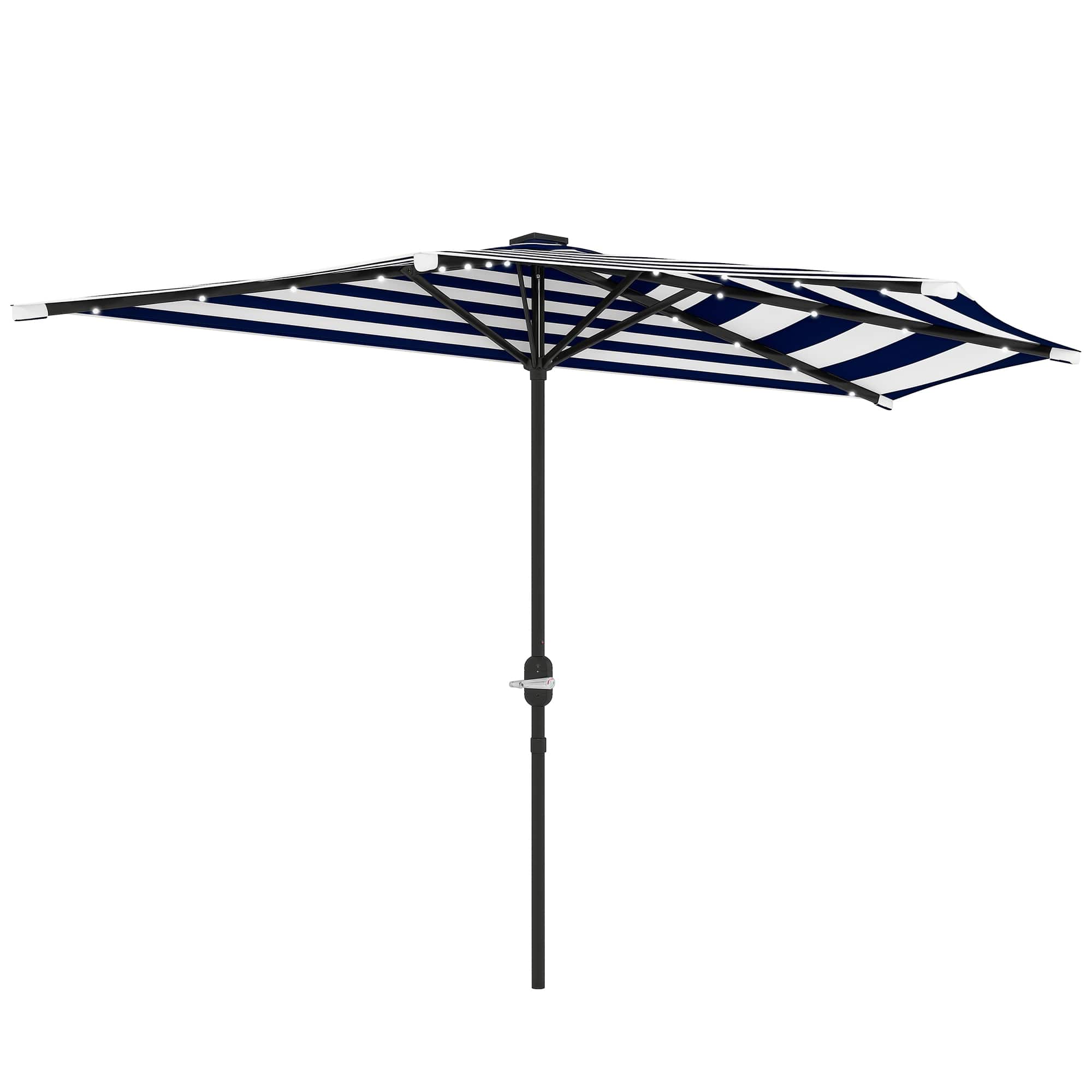 Outsunny - Half Outdoor Patio Umbrella, UPF 30+ Small Vented Half Patio Umbrella with Crank 8 Ribs - Navy Blue