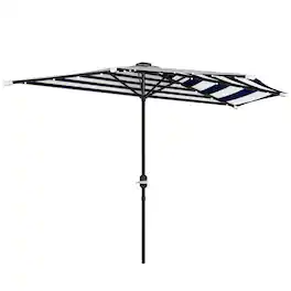 Outsunny - Half Outdoor Patio Umbrella, UPF 30+ Small Vented Half Patio Umbrella with Crank 8 Ribs - Navy Blue