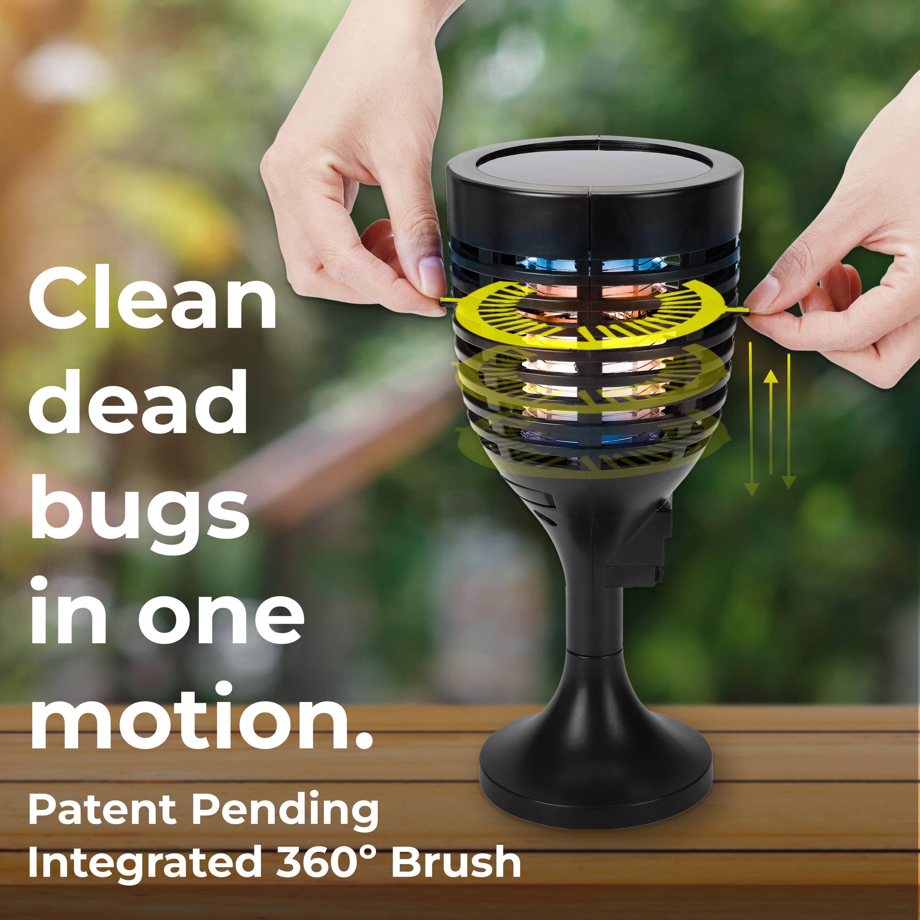 Clean dead bugs in one motion. Patent Pending Integrated 360° Brush