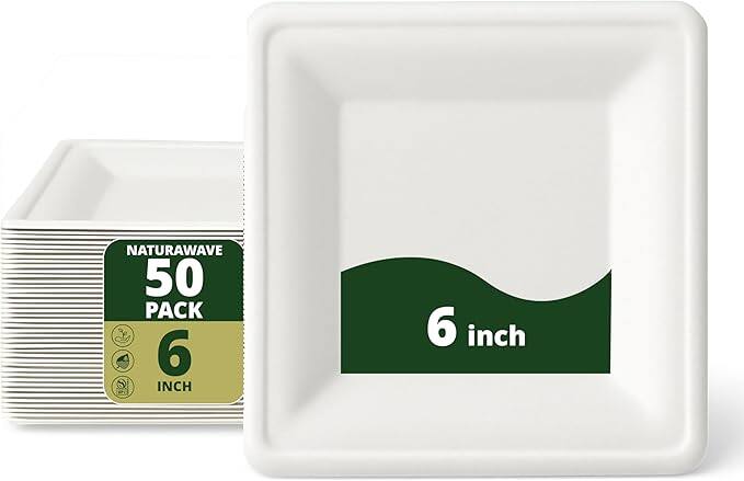 NATURAWARE ESSENTIALS - 6" Square Biodegradable Plate - Natural White