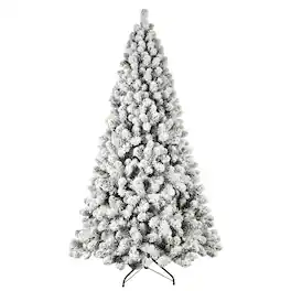 BreeBe - 5ft Flocked Pre-Lit Christmas Tree with 200 UL Warm White Lights - Green,White