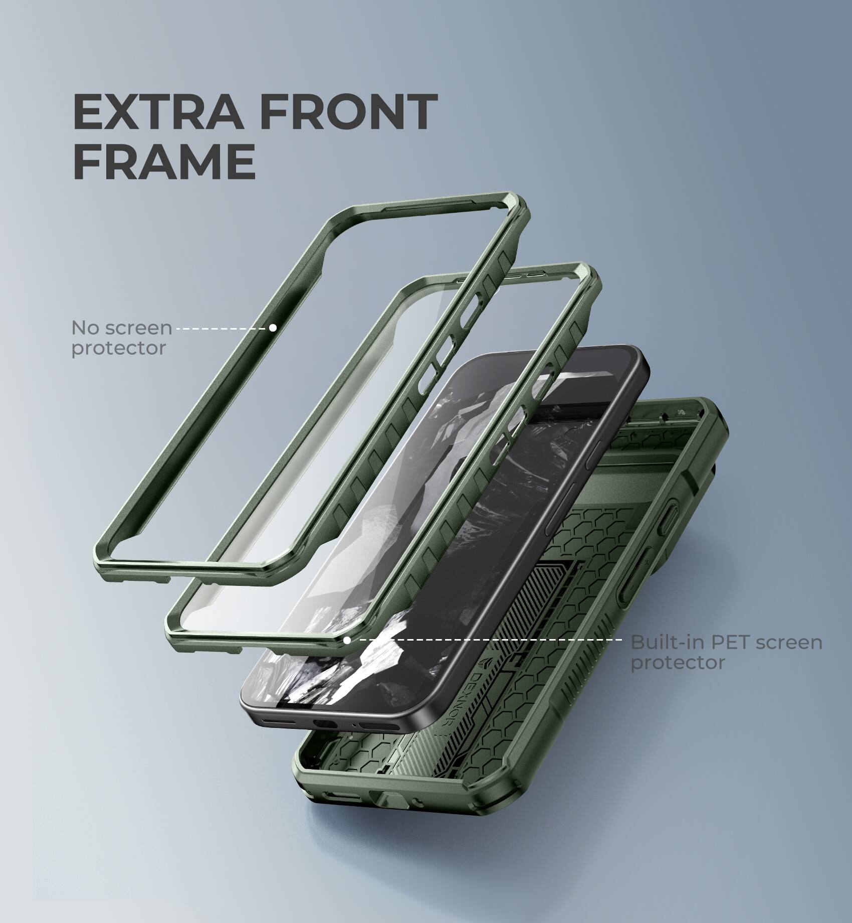 EXTRA FRONT FRAME
No screen protector
Built-in PET screen protector