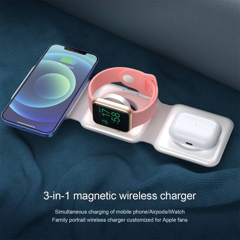 74 Charged

3-in-1 magnetic wireless charger

Simultaneous charging of mobile phone/Airpods/iWatch

Family portrait wireless charger customized for Apple fans