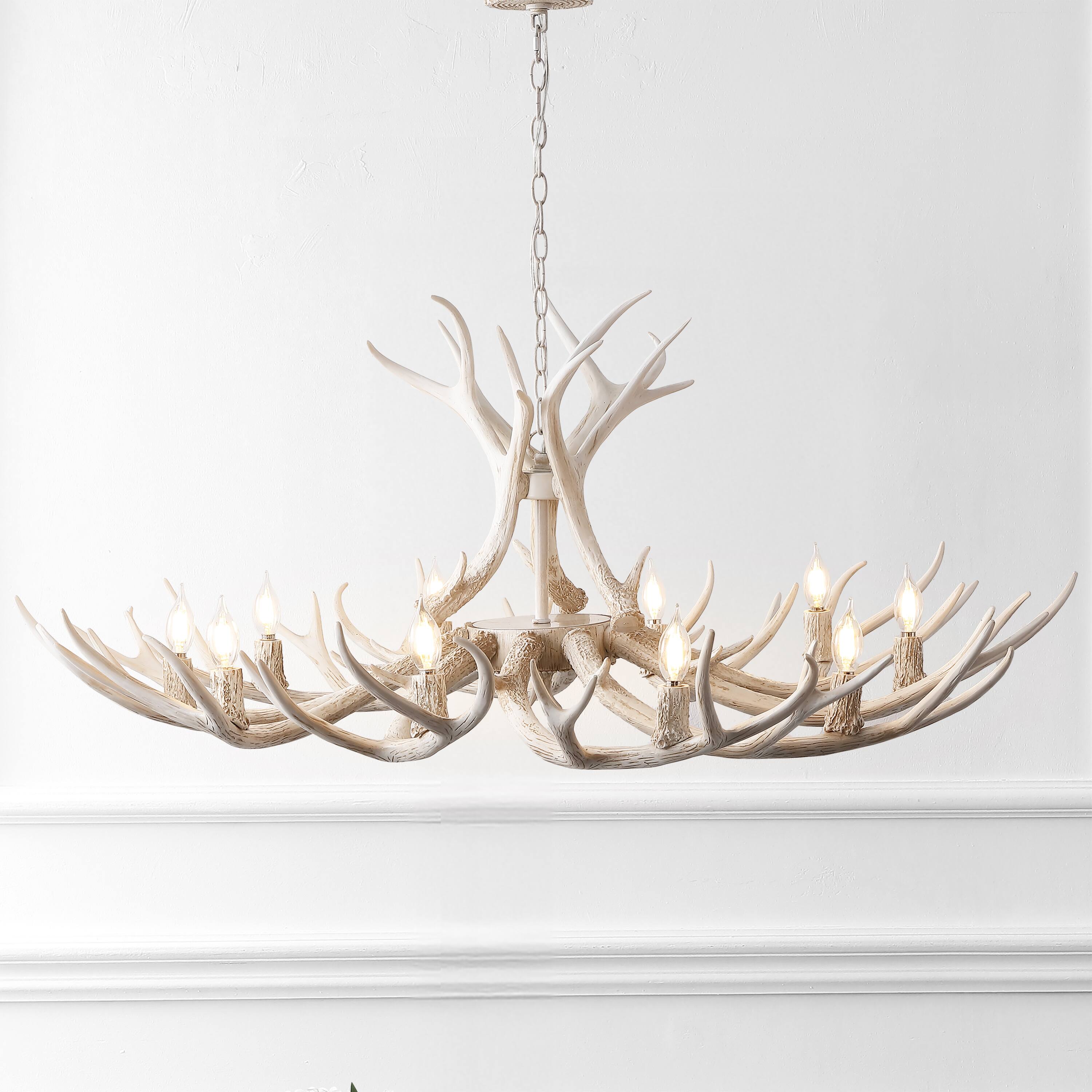 Alt View 1. Jonathan Y - Eldora 49" 10-Light Rustic Farmhouse Adjustable Resin Antler LED Chandelier, Beige - Beige.