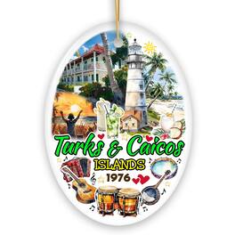 OrnamentallyYou - Artistic Turks and Caicos Islands Beach Paradise Ornament Unique Tropical Vacation Souvenir Oval - Multi-colored