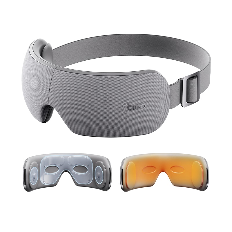 BREO - Eye Massager with Heat & Music, Smart Sleep Eye Mask with 7 Modes for Relaxation, Birthday Gifts for Women Men Her - Gray